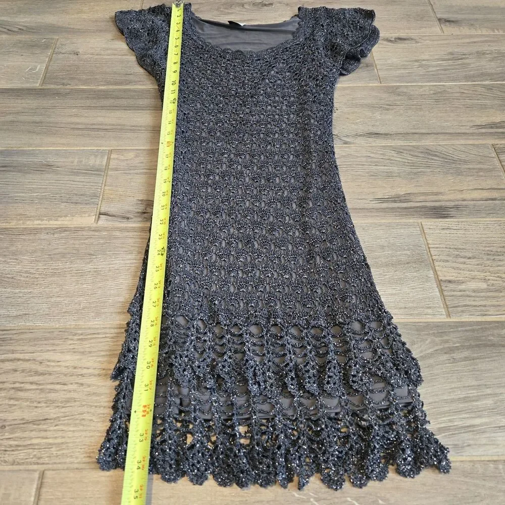 Belle By Oasis Sz Small Dress Crochet Metallic Glitter Coctel Formal Strech Y2k